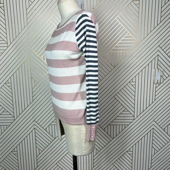 MaxMara Marica Boat Neck Striped Silk Cashmere Sweater Pink Gray Size‎ XS - Picture 7 of 12